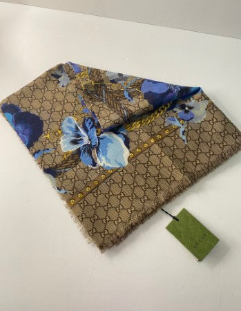 Gucci Tricolor GG Printed Floral Scarf
