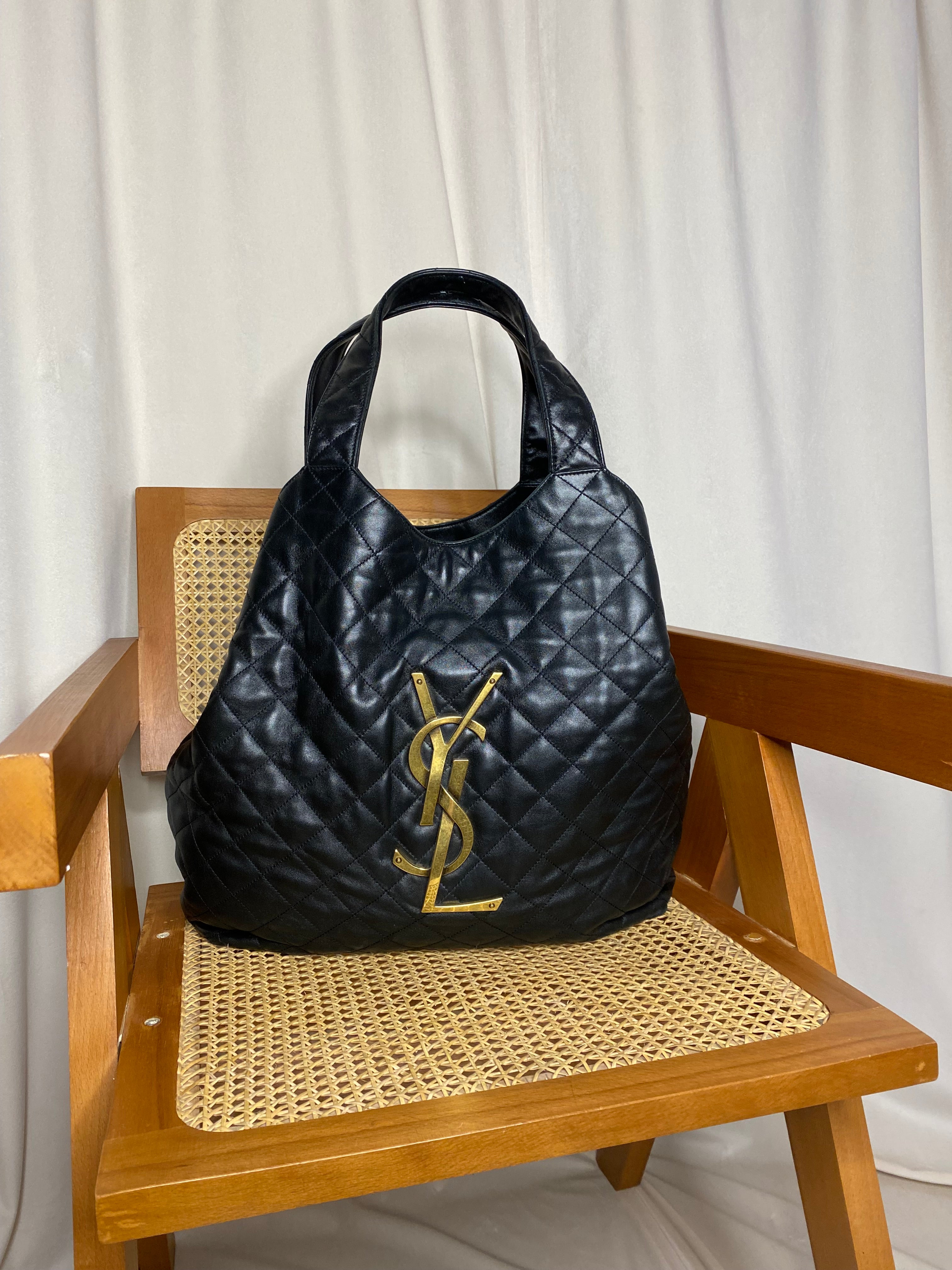 YSL Black ICARE MAXI Shoulder Bag W/ Pouch