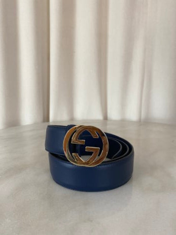 Gucci Dark Blue Interlocking Belt 38