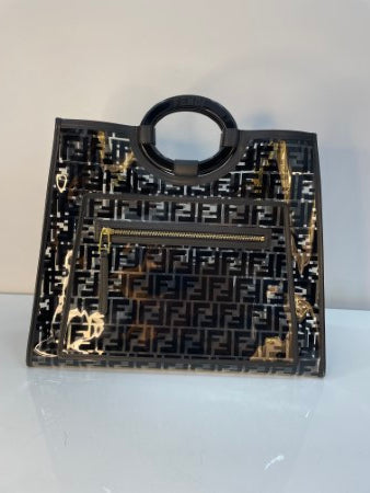 Fendi Black FF Transparent Shopper Runway Tote Bag