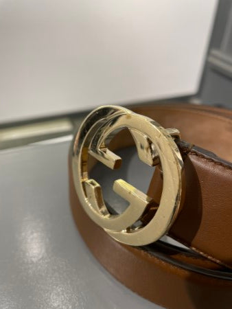 Gucci Brown GG Buckle Belt 34