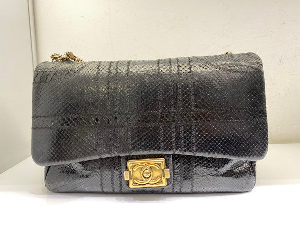 Chanel Black Python Classic Flap Jumbo Bag