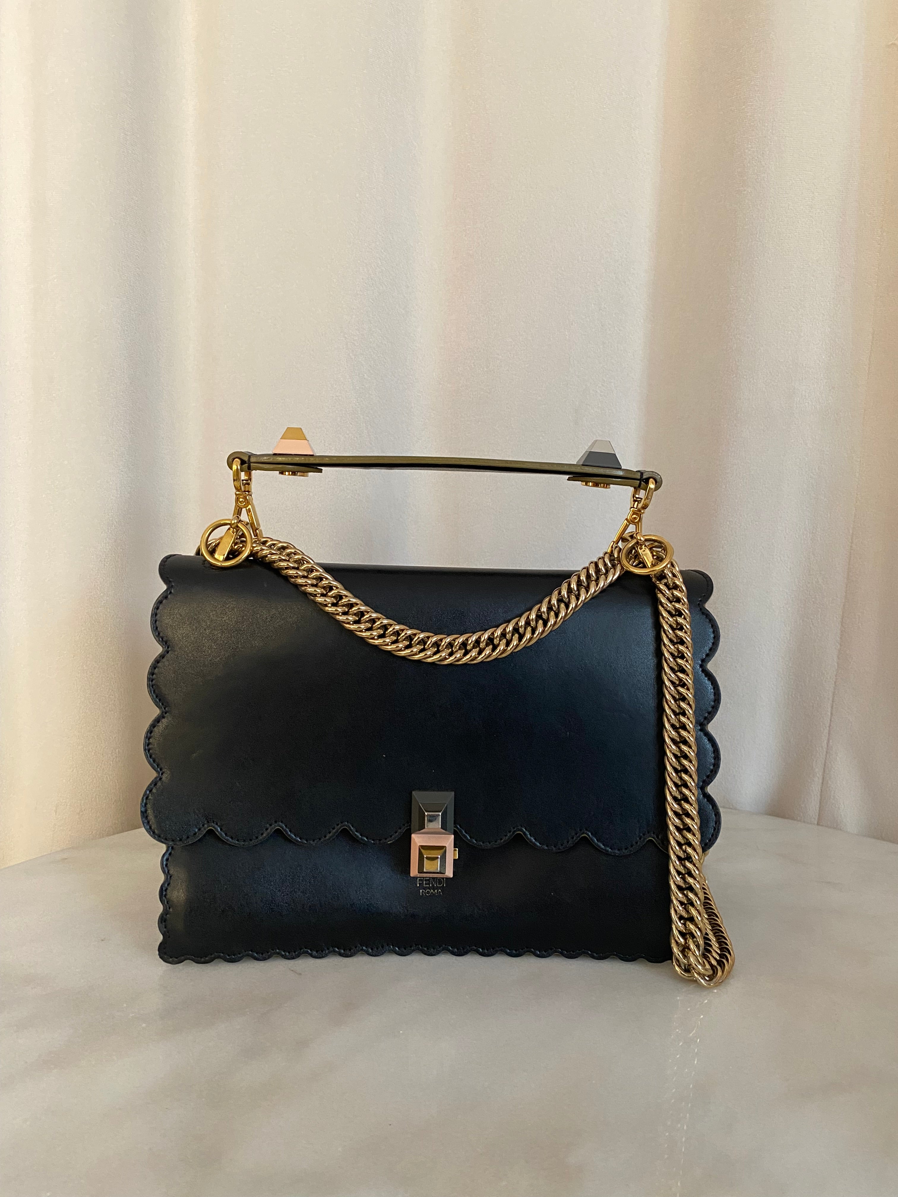 Fendi Black Kan I Vitello Liberty Studded Shoulder Bag