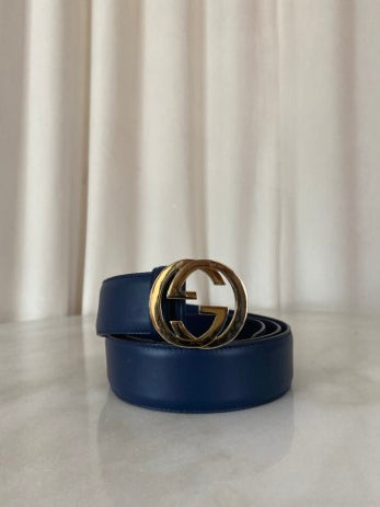 Gucci Dark Blue Interlocking Belt 38