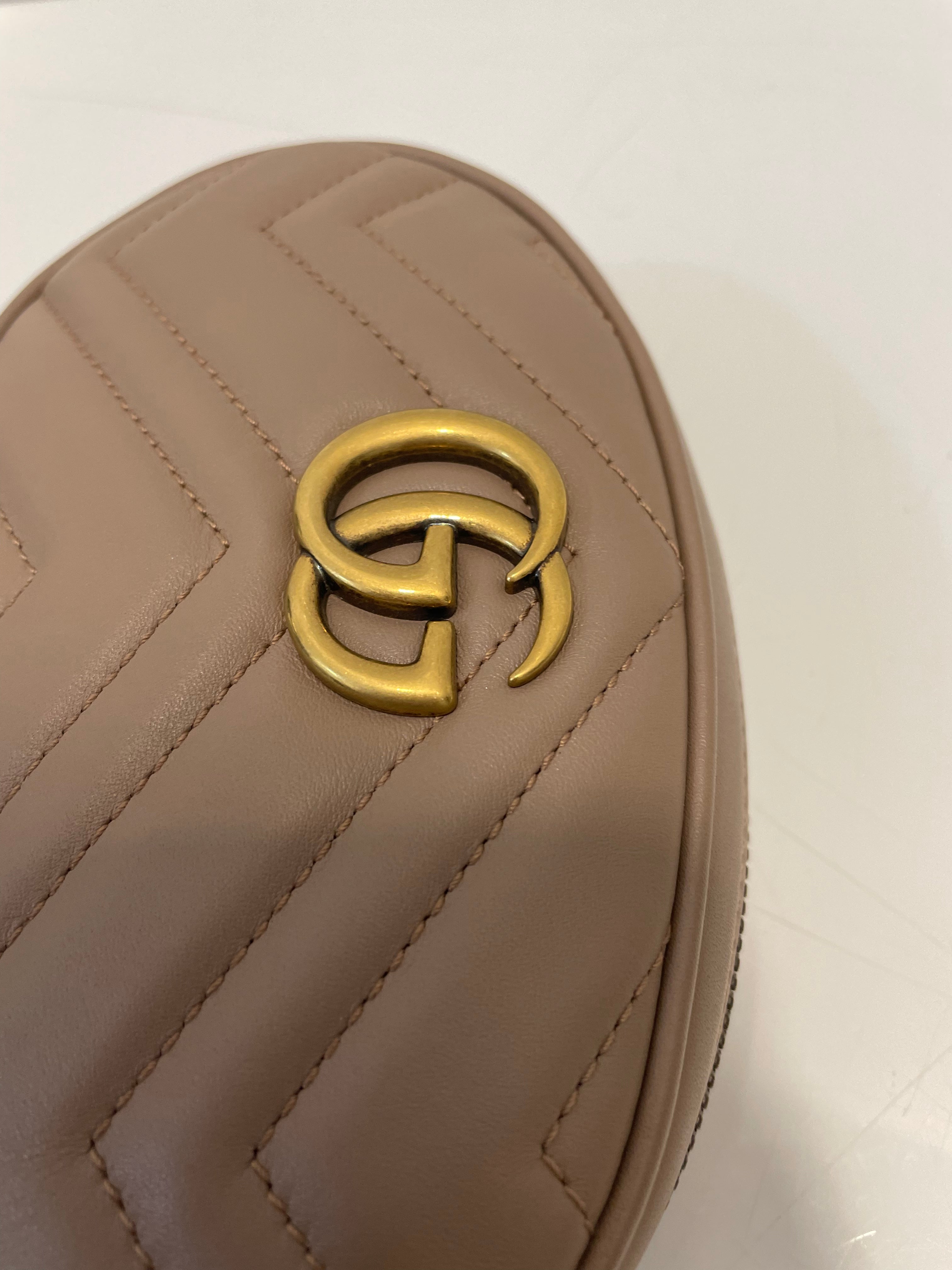 Gucci Beige GG Marmont Quilted Small Belt Bag