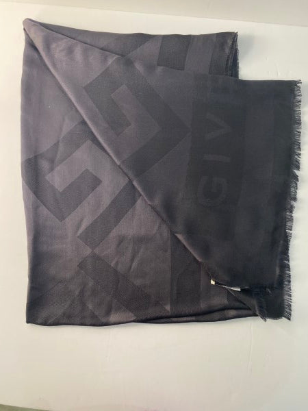 Givenchy Black Logo Print Silk Scarf