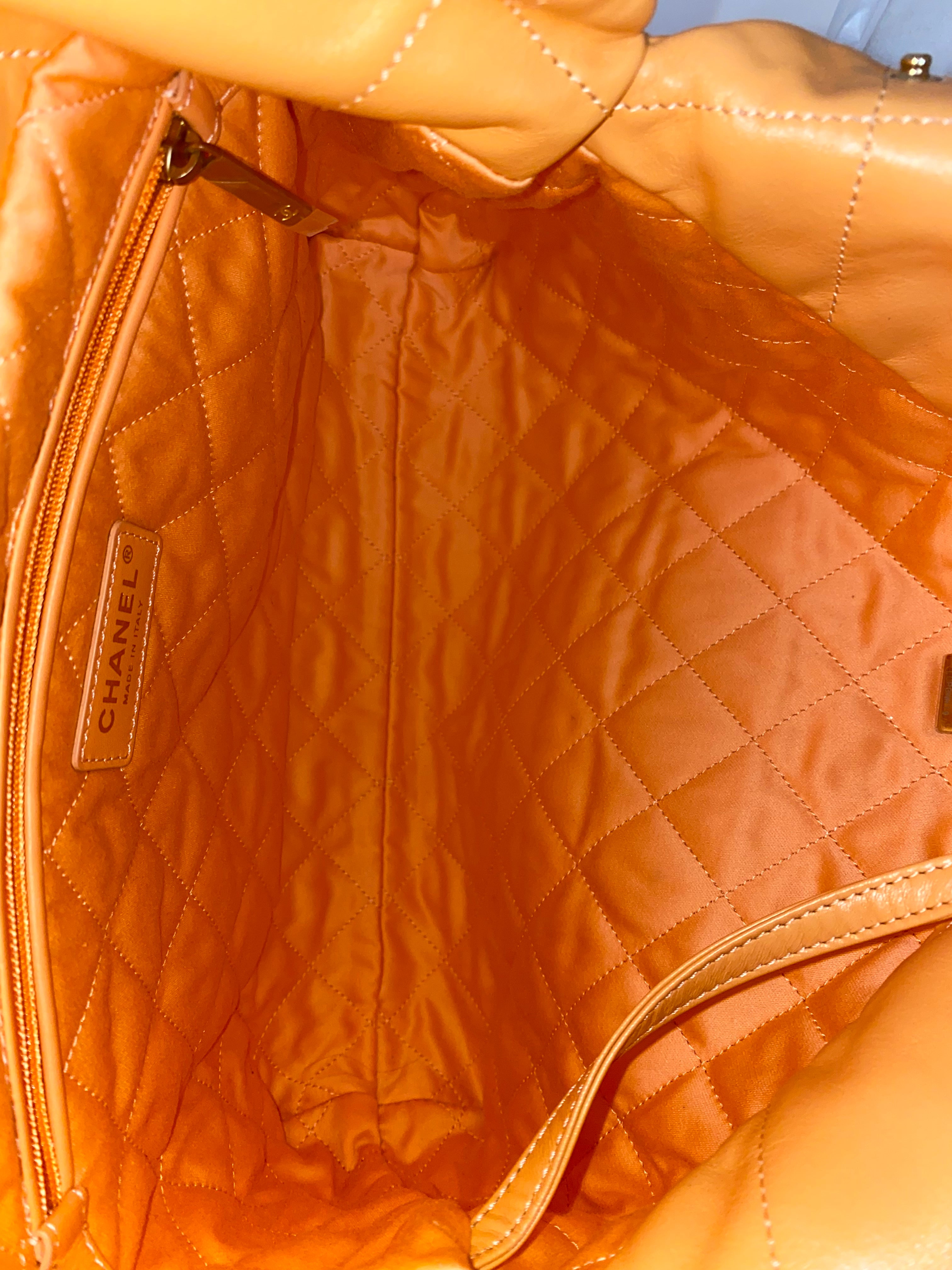 Chanel Coral Apricot 22 Shiny Small Hobo Bag W/ Pouch