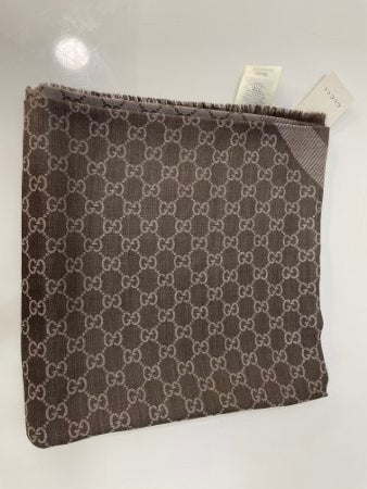 Gucci Brown GG Silk Wool Scarf