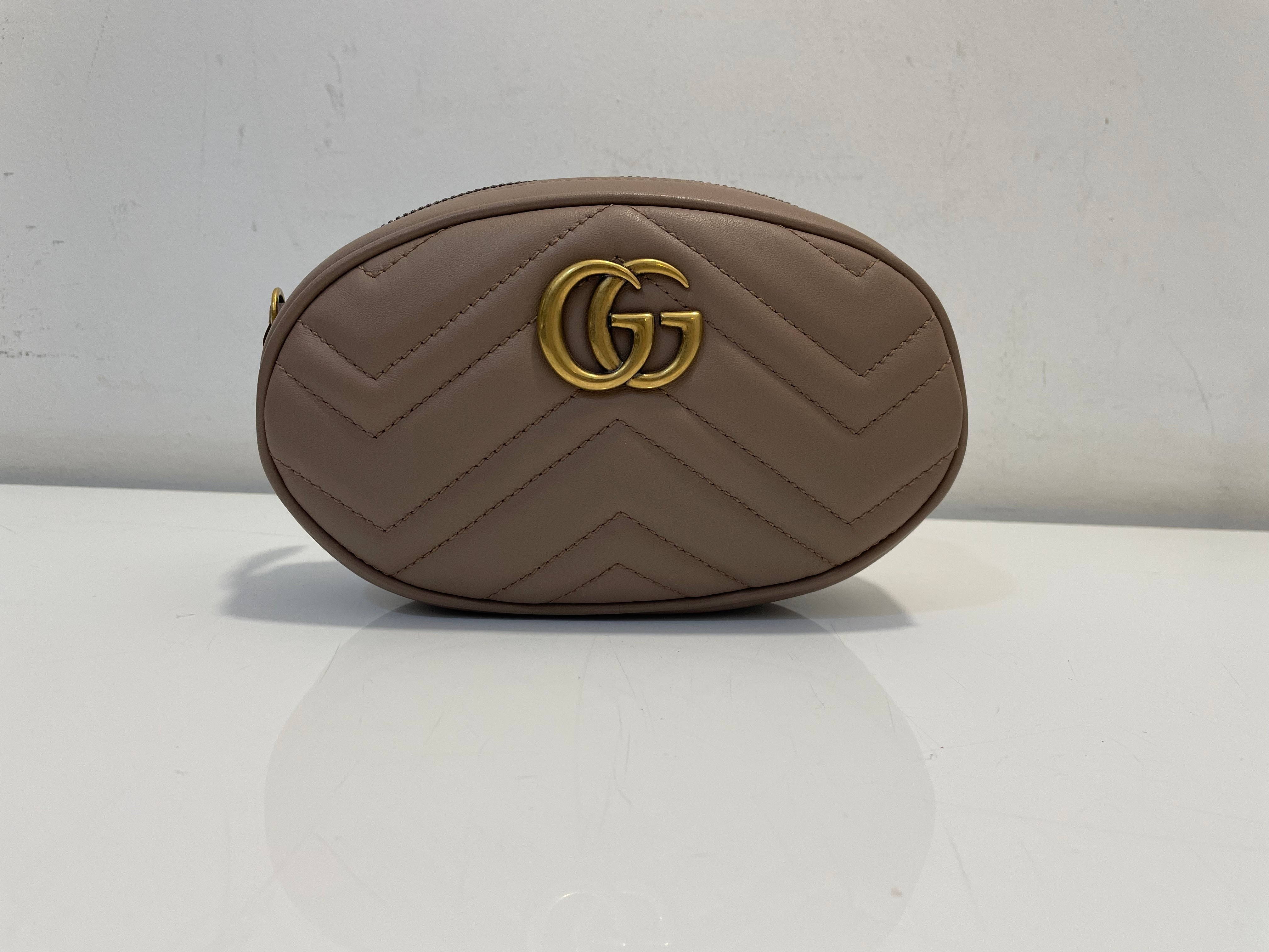 Gucci Beige GG Marmont Quilted Small Belt Bag