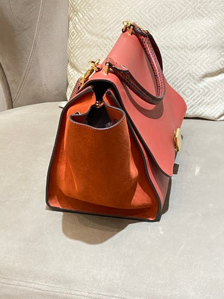 Celine Orange Red Python Trapeze Medium Bag