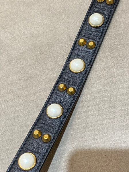 Gucci Black GG Pearl Bow Buckle Studded Belt 34