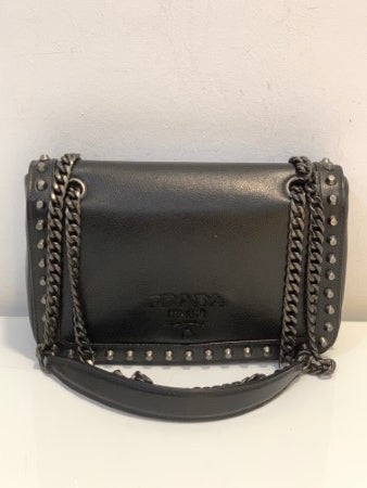 Prada Black Flap Studded Crossbody Bag