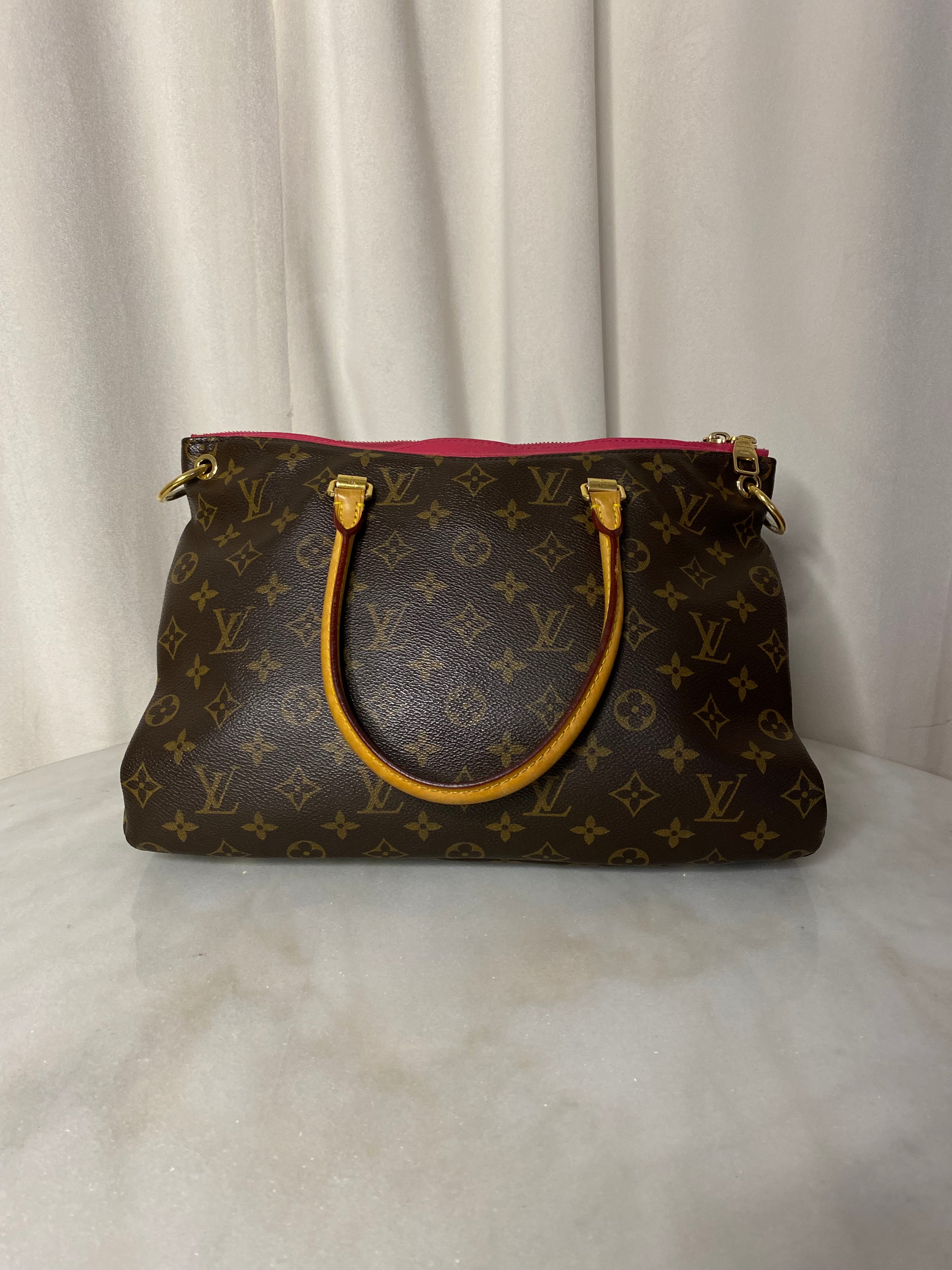 Louis Vuitton Monogram Red Pallas 2 Way Tote Bag W/ Strap