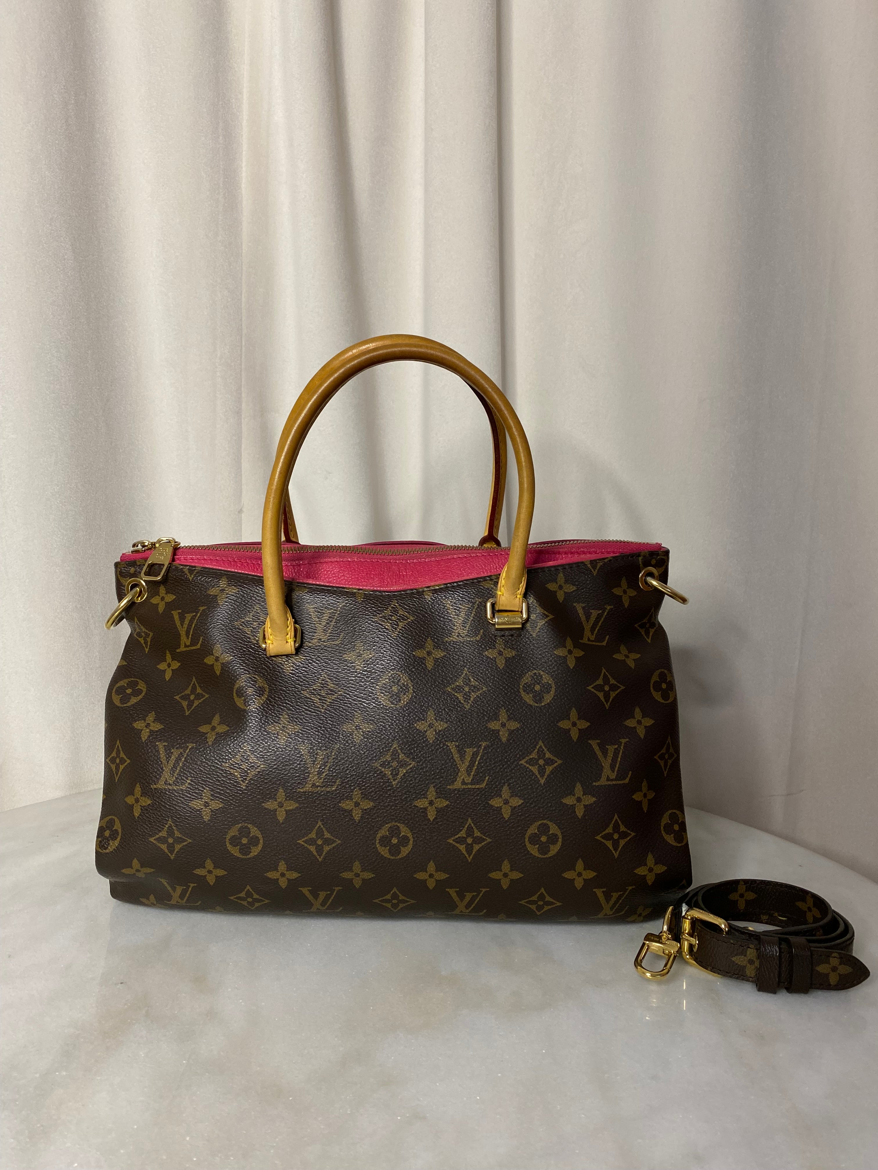 Louis Vuitton Monogram Red Pallas 2 Way Tote Bag W/ Strap