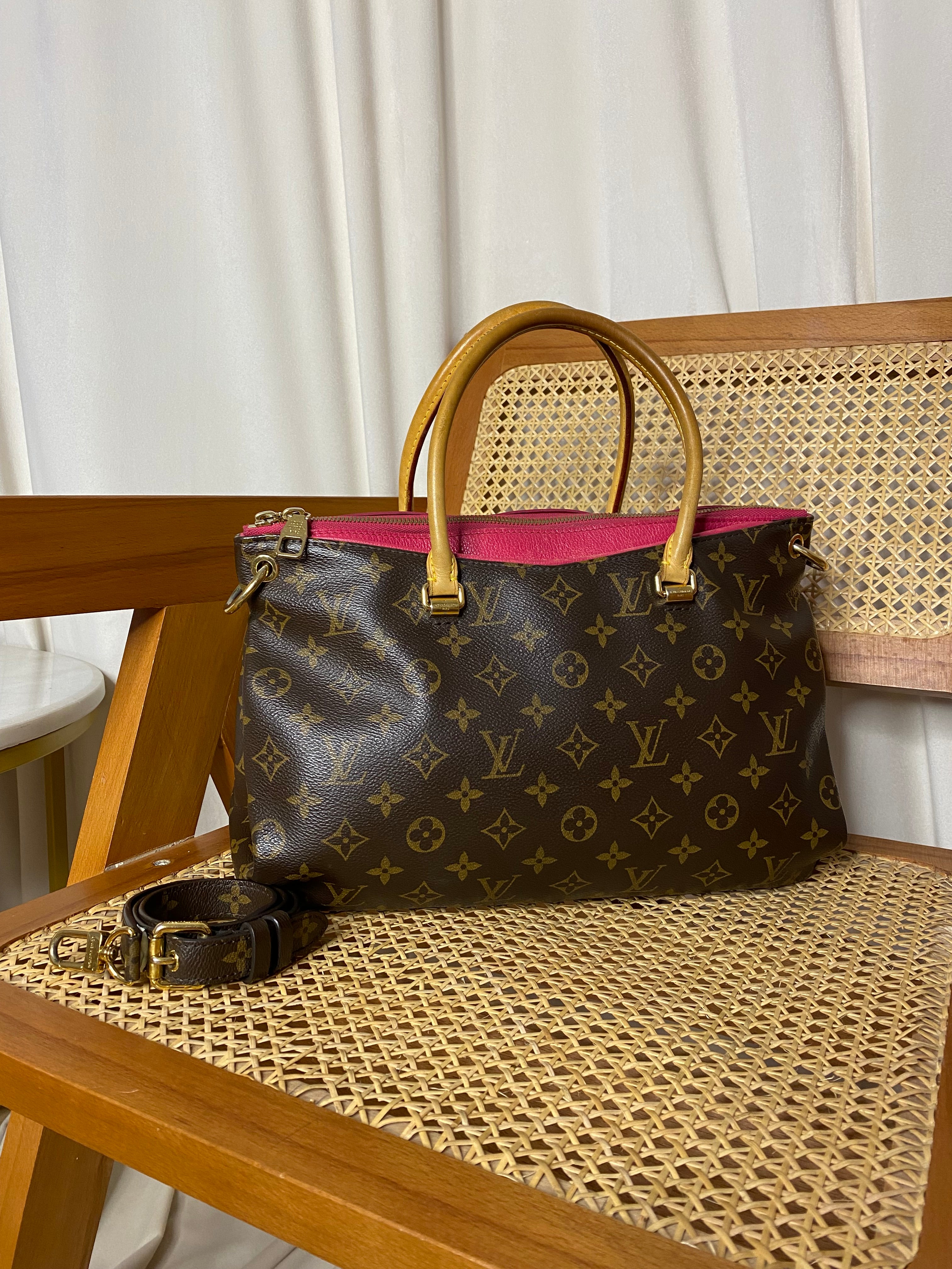 Louis Vuitton Monogram Red Pallas 2 Way Tote Bag W/ Strap