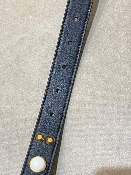 Gucci Black GG Pearl Bow Buckle Studded Belt 34