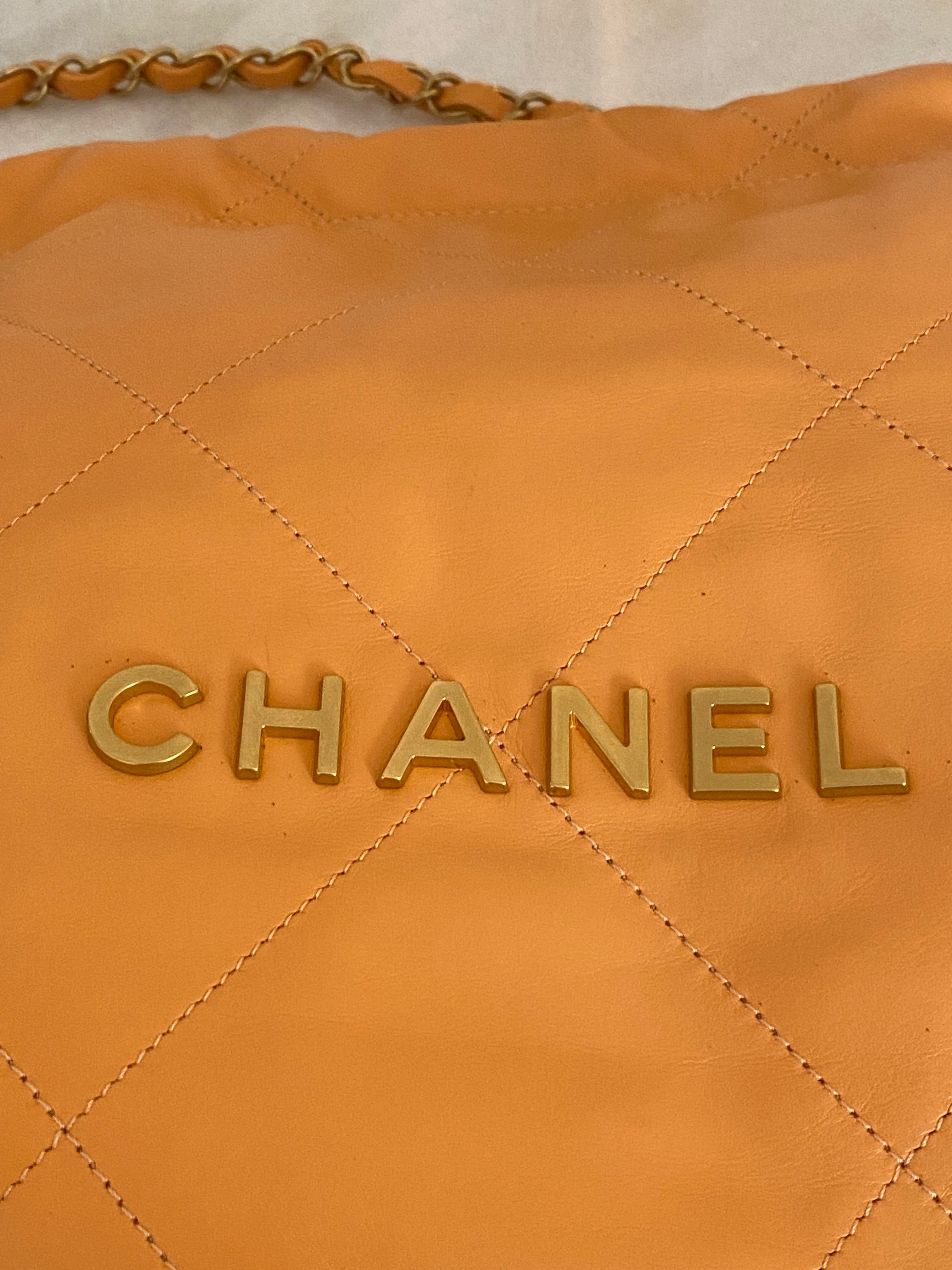 Chanel Coral Apricot 22 Shiny Small Hobo Bag W/ Pouch