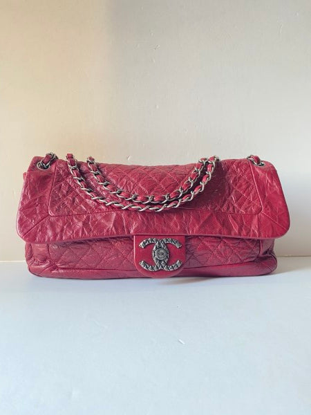 Chanel Red Crinkled Shoulder Bag