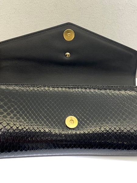 Gucci Black Snakeskin GG Broadway Clutch