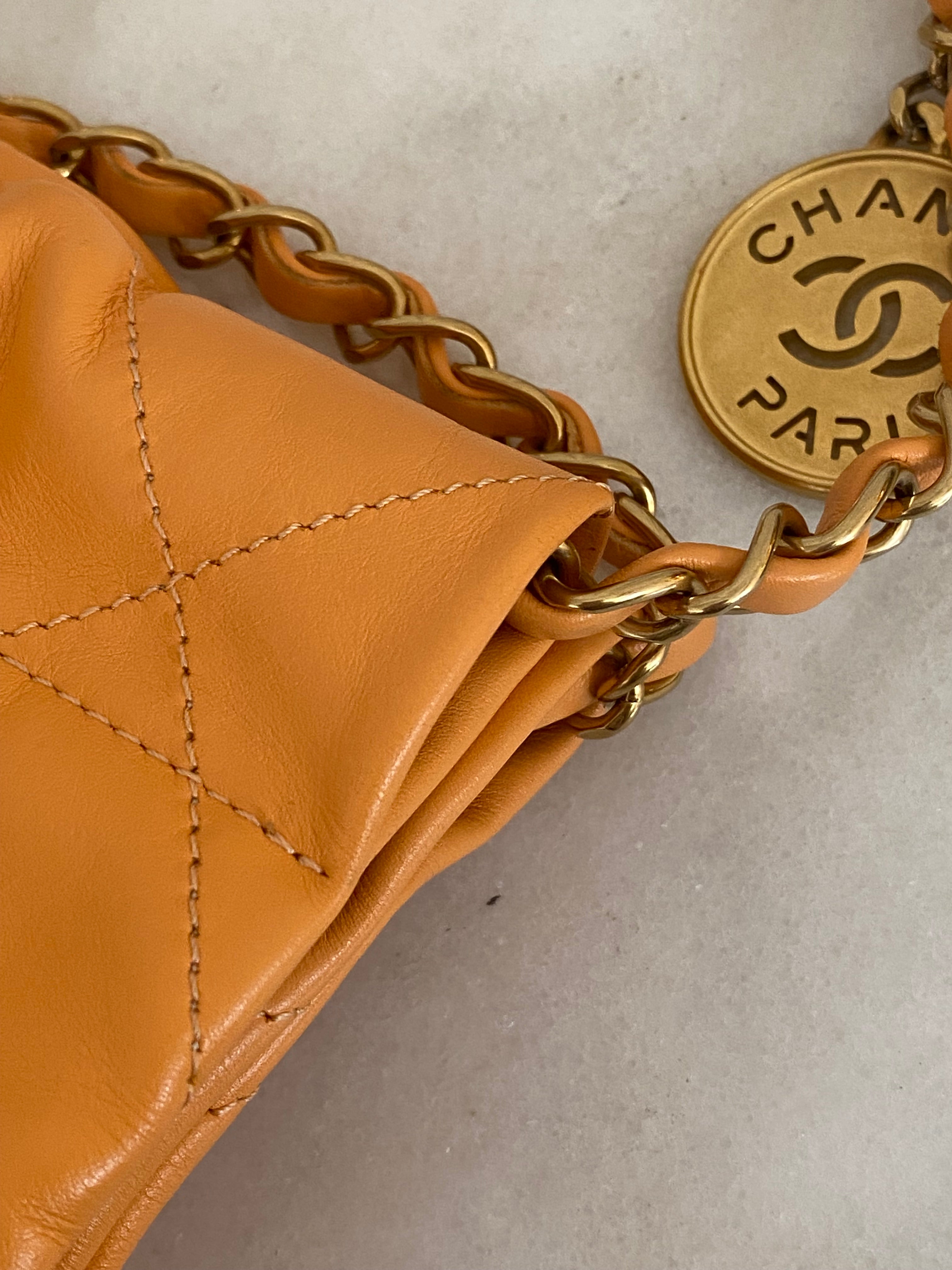 Chanel Coral Apricot 22 Shiny Small Hobo Bag W/ Pouch