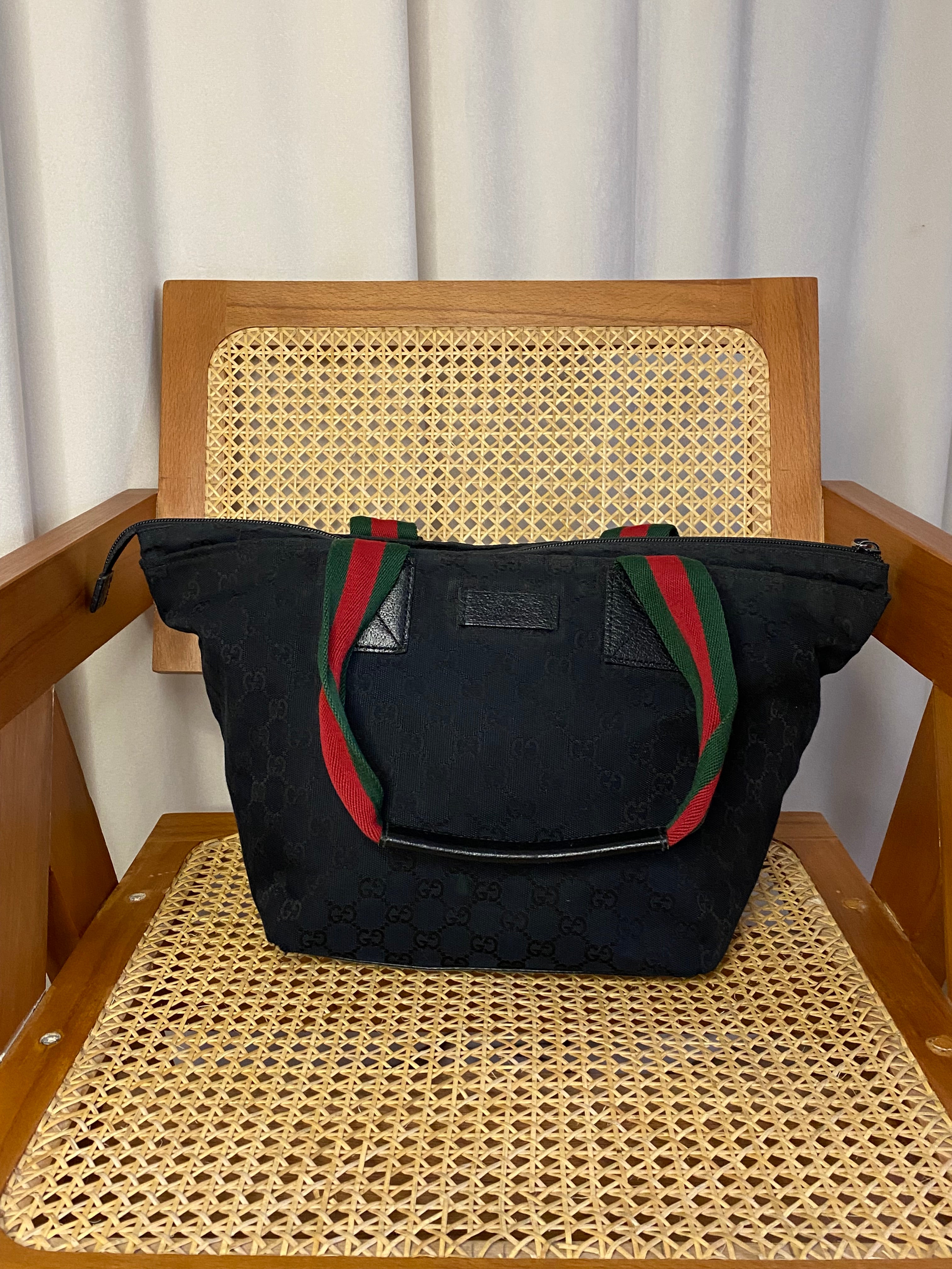 Gucci Black GG Vintage Web Strap Shoulder Bag