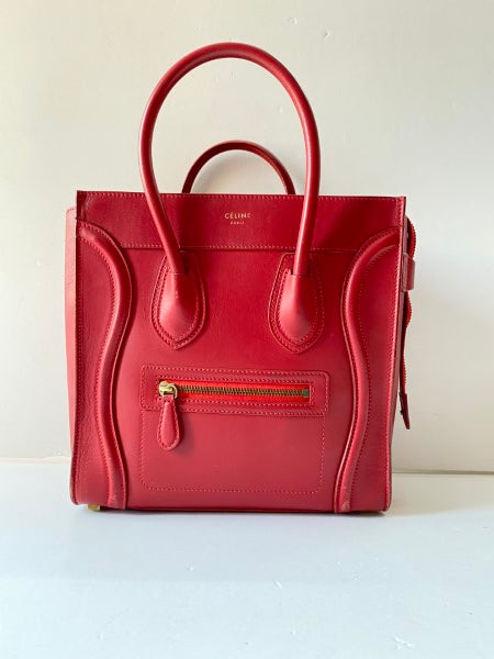 Celine Red Micro Luggage Tote Bag