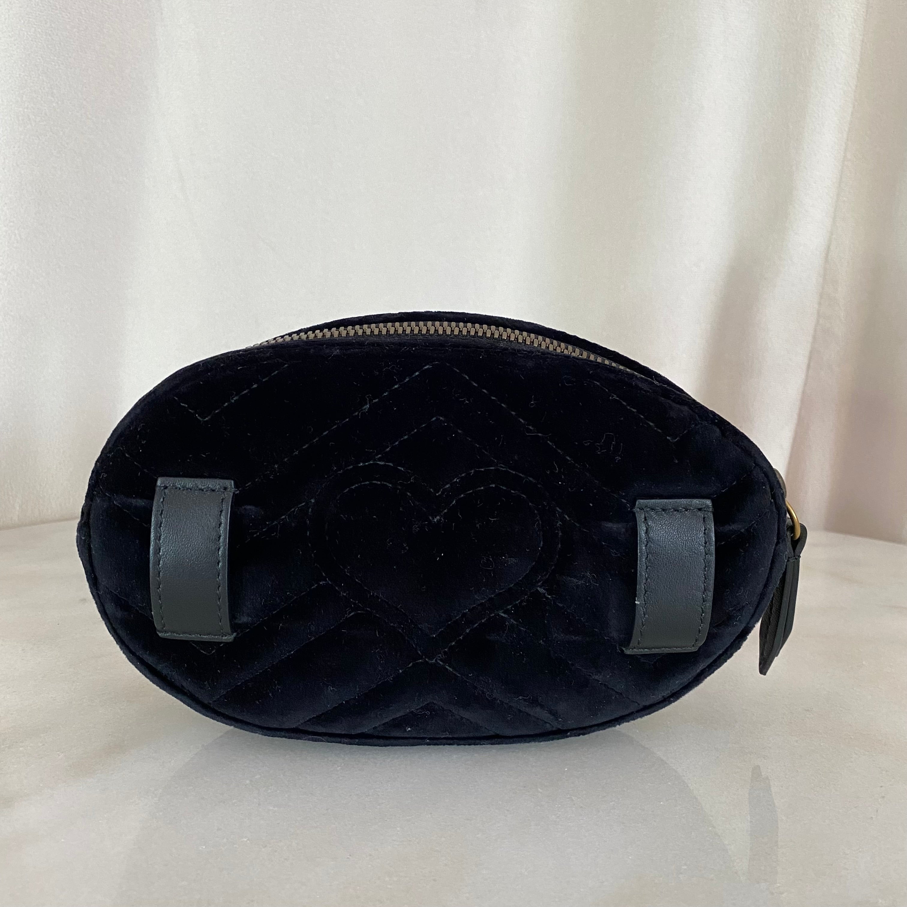 Gucci Black Velvet Marmont Mini Belt Bag