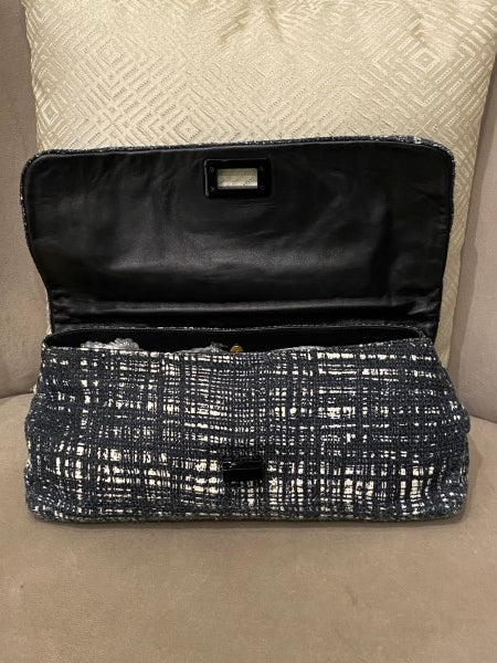 Prada Bicolor Tweed Turnlock Flap Clutch