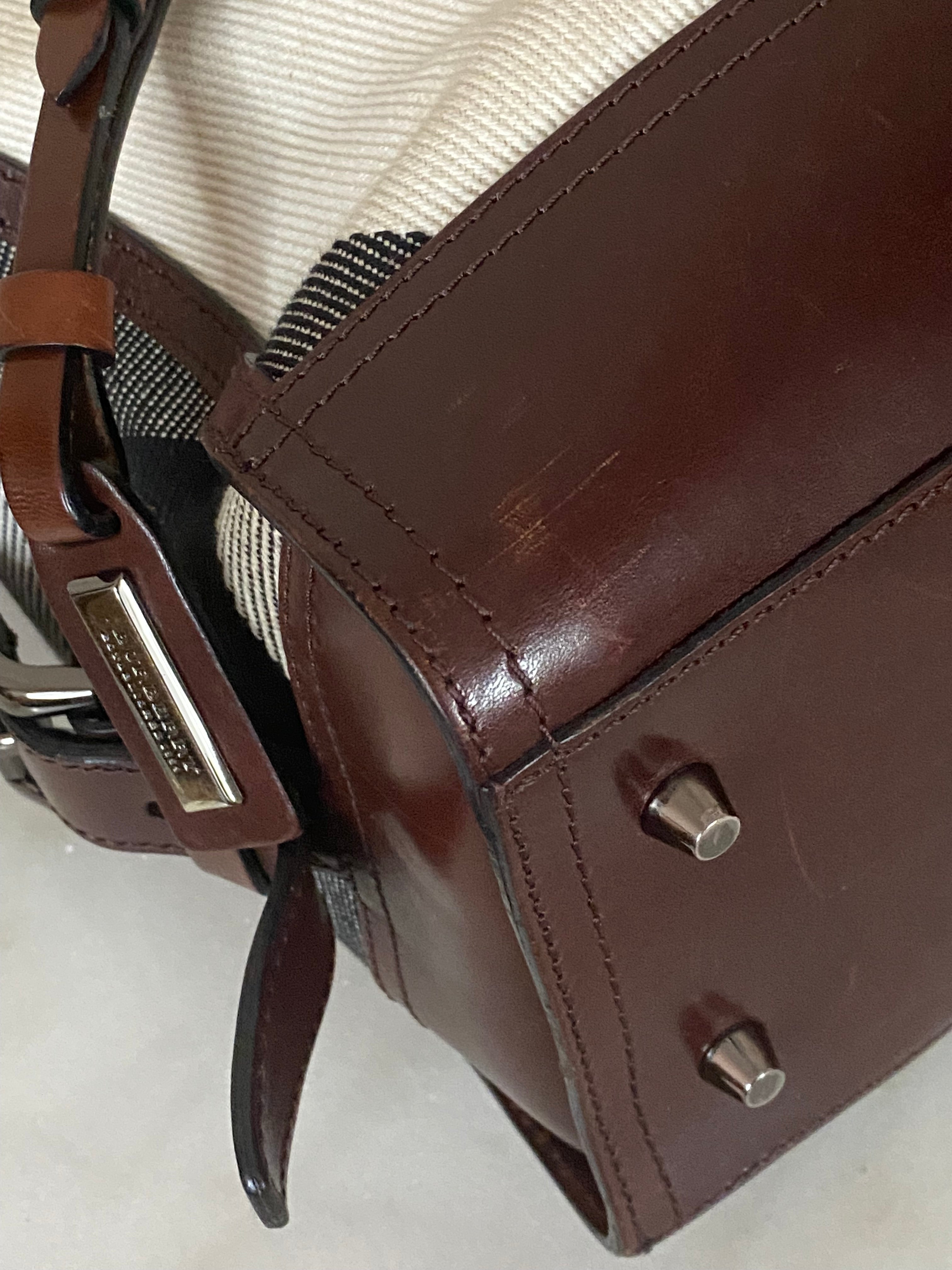 Burberry Brown Bridle Nova Check Zip Top Handle Bag