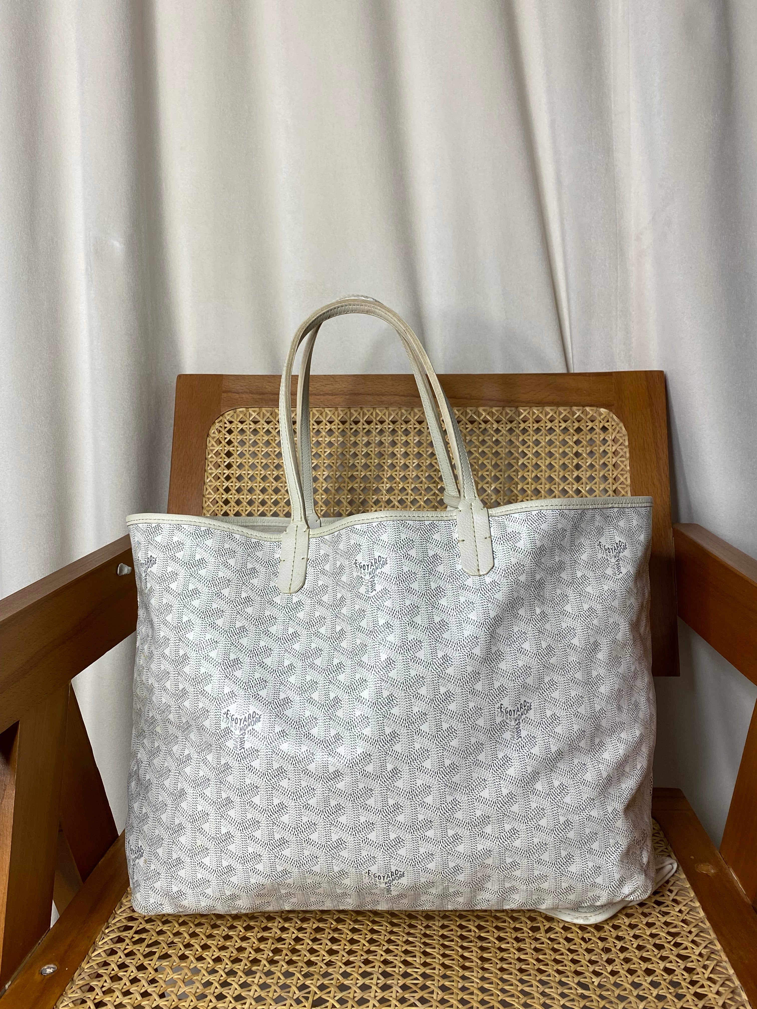 Goyard White Goyardine Saint Louis PM Bag W/ Pouch