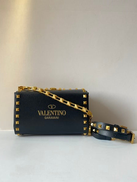 Valentino Black Rockstud Alcove Box Bag