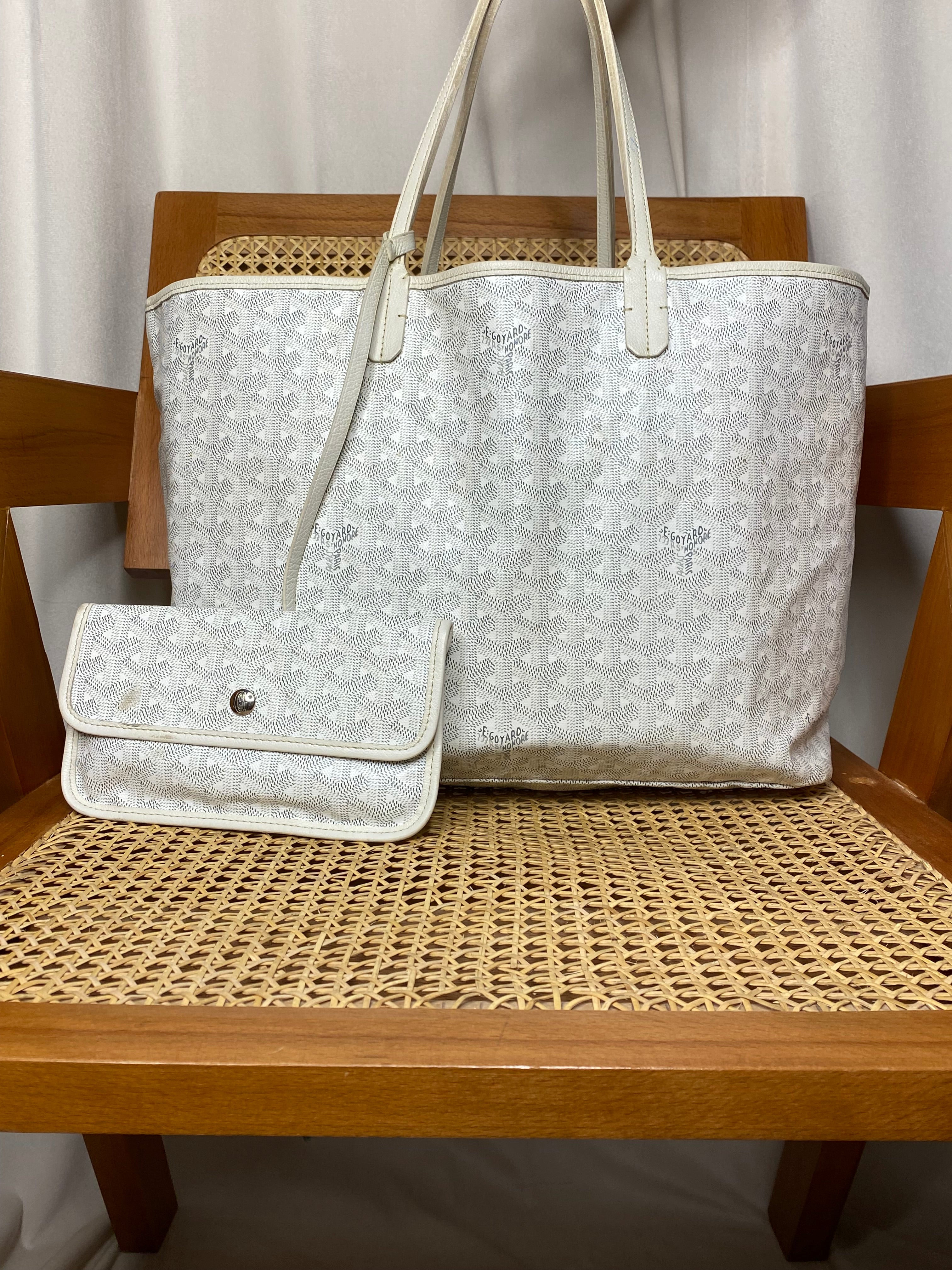 Goyard White Goyardine Saint Louis PM Bag W/ Pouch