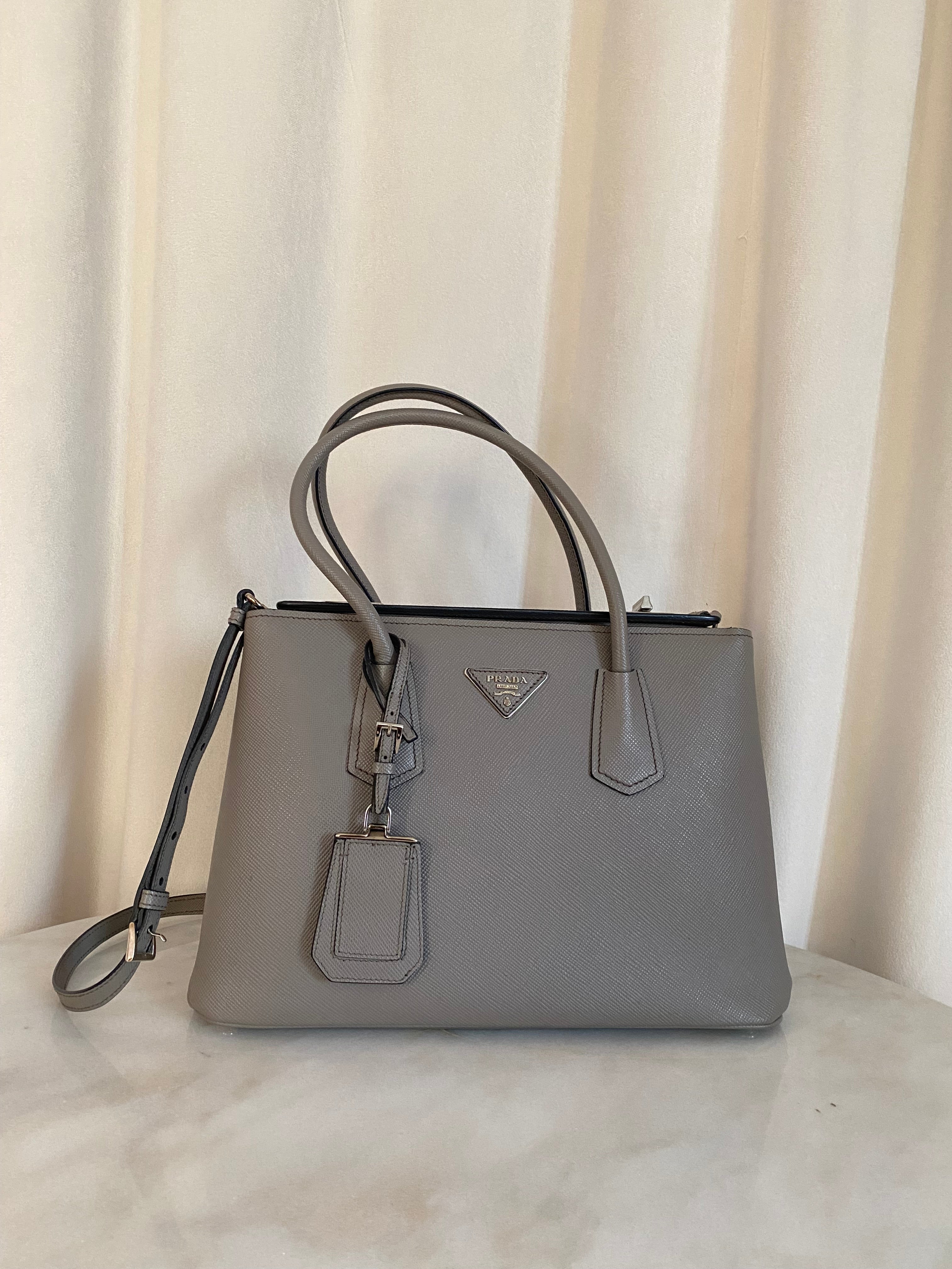 Prada Grey Twin Tote Bag