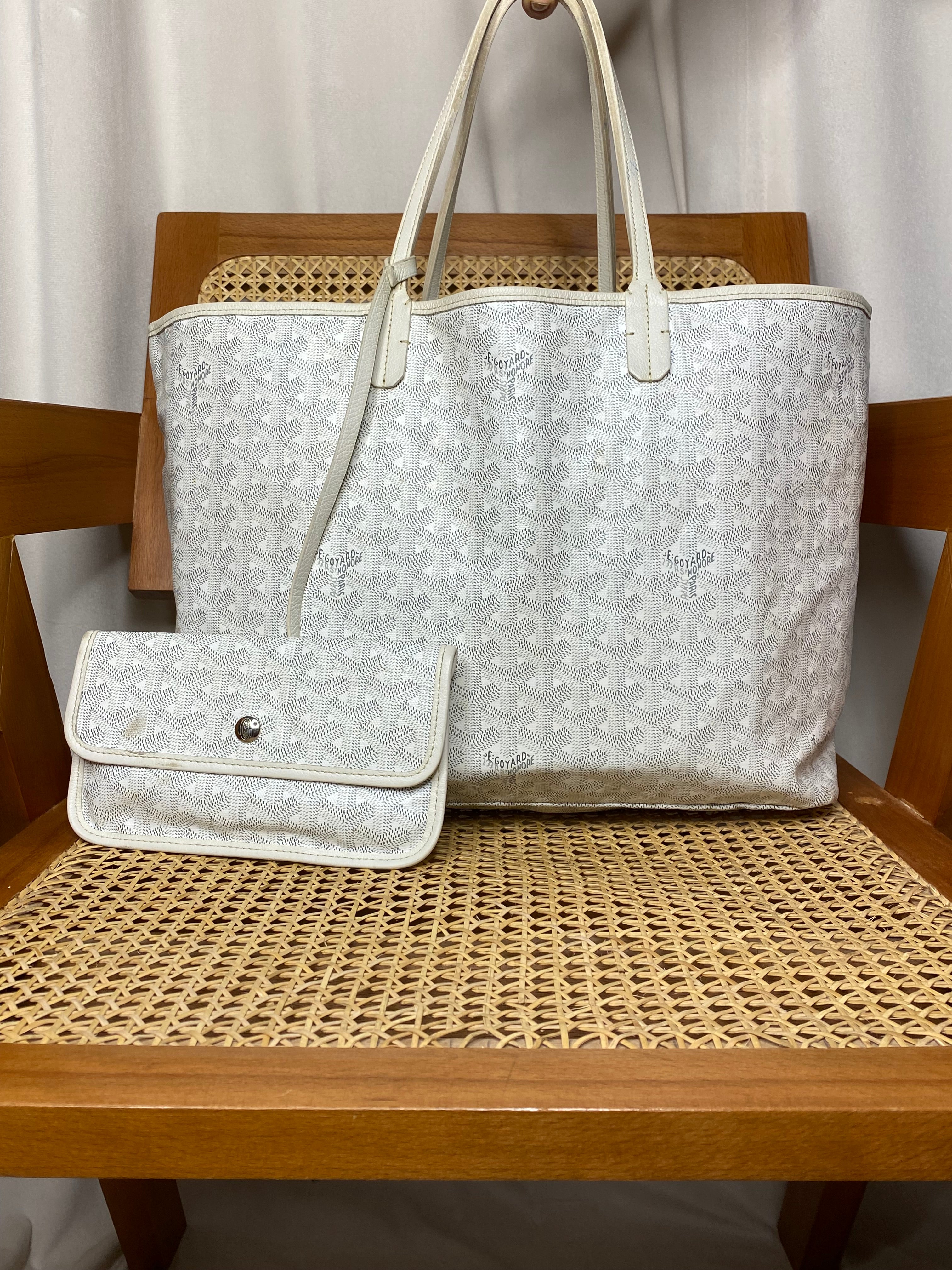 Goyard White Goyardine Saint Louis PM Bag W/ Pouch