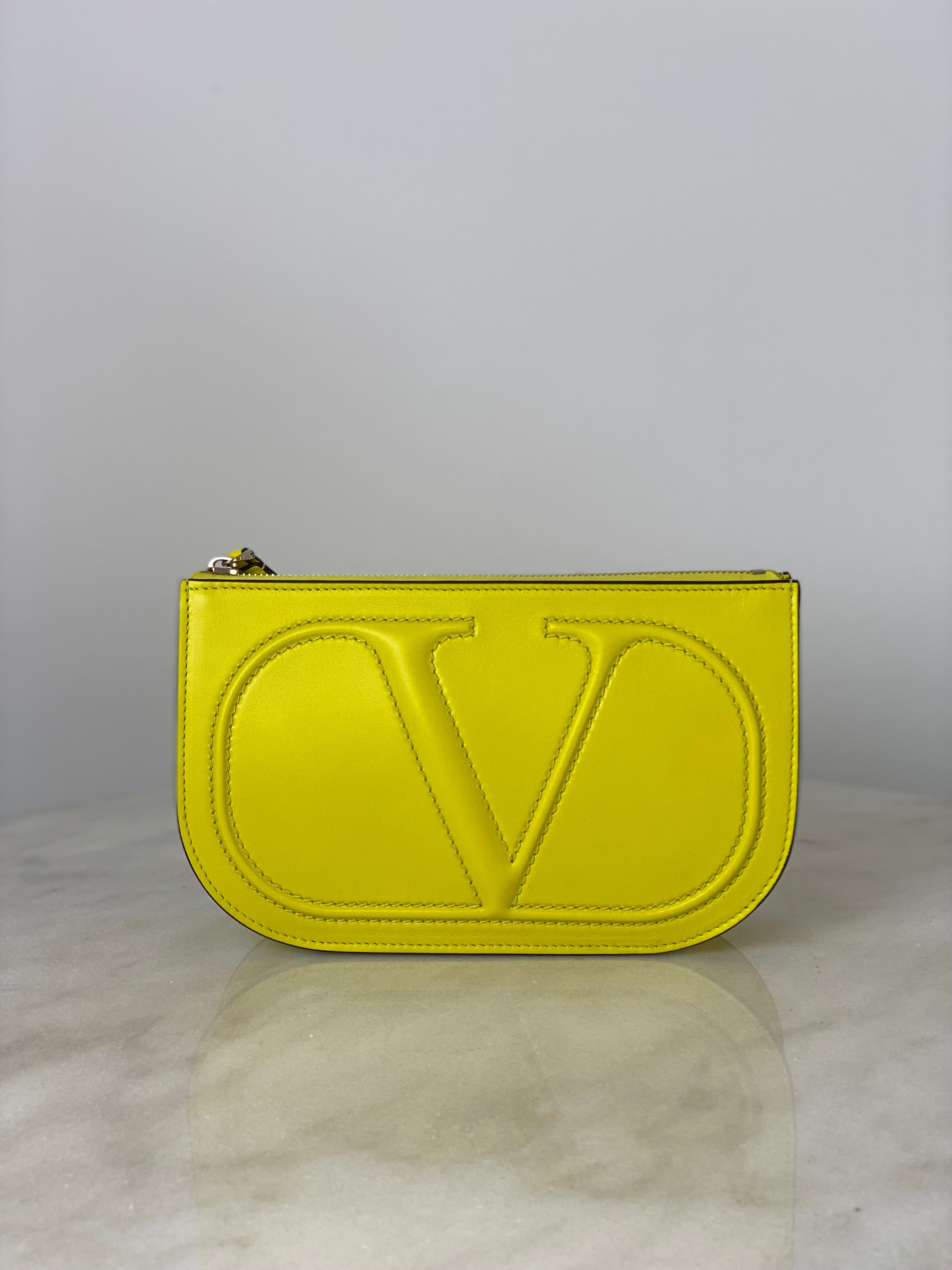 Valentino Yellow V Logo Zip Clutch