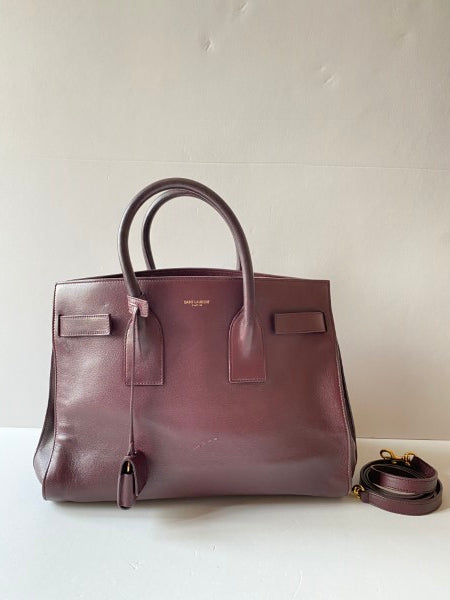 YSL Burgundy Sac De Jour Medium Tote Bag