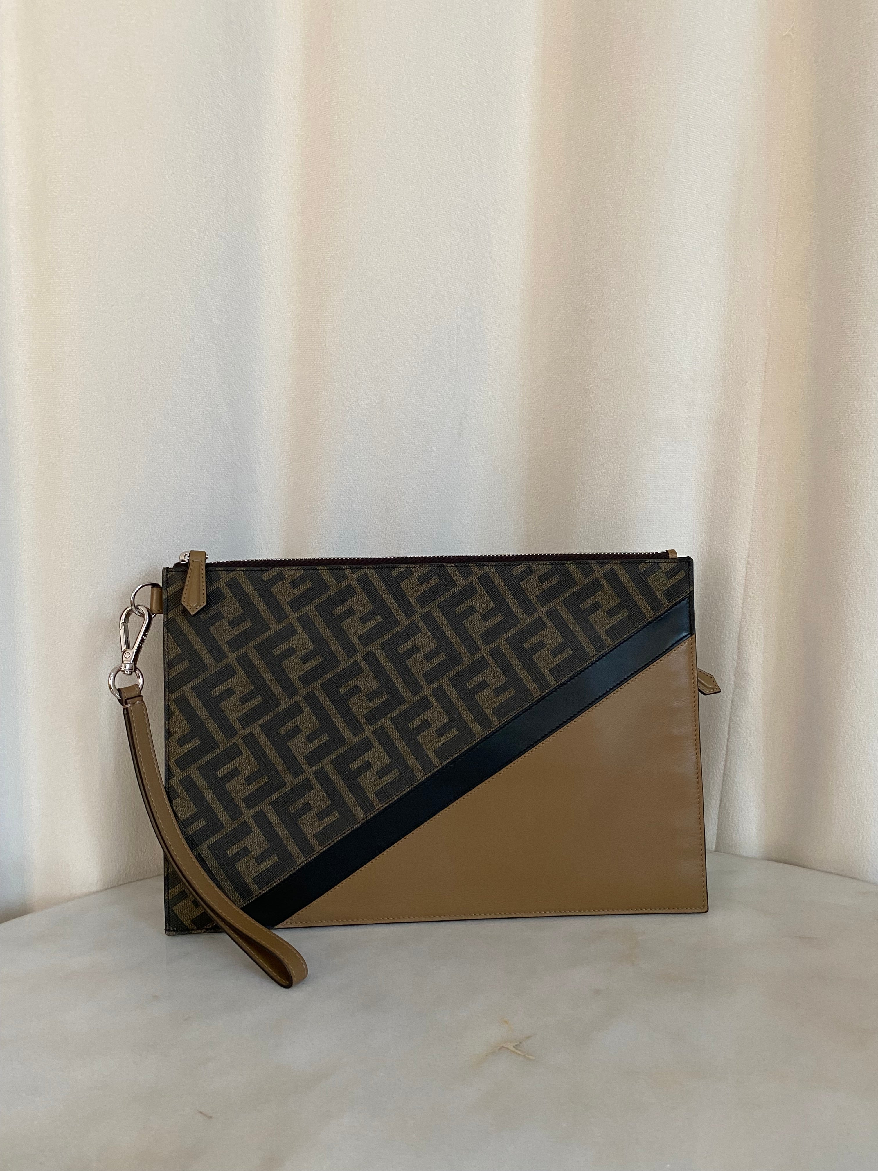 Fendi Tricolor Diagonal Flat FF Pouch