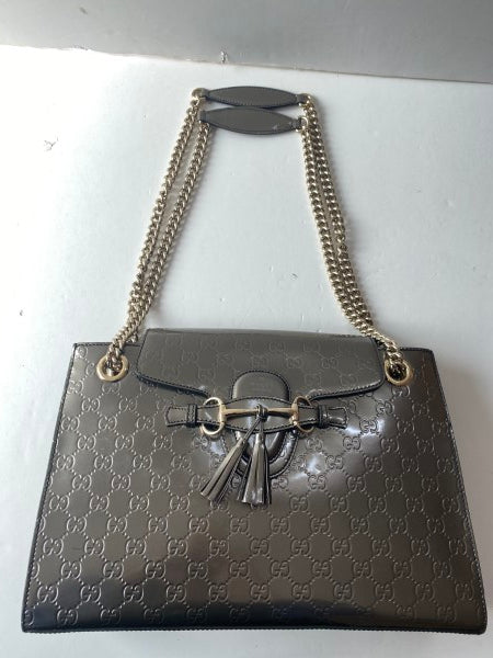 Gucci Silver GG Emily Vernise Large Bag