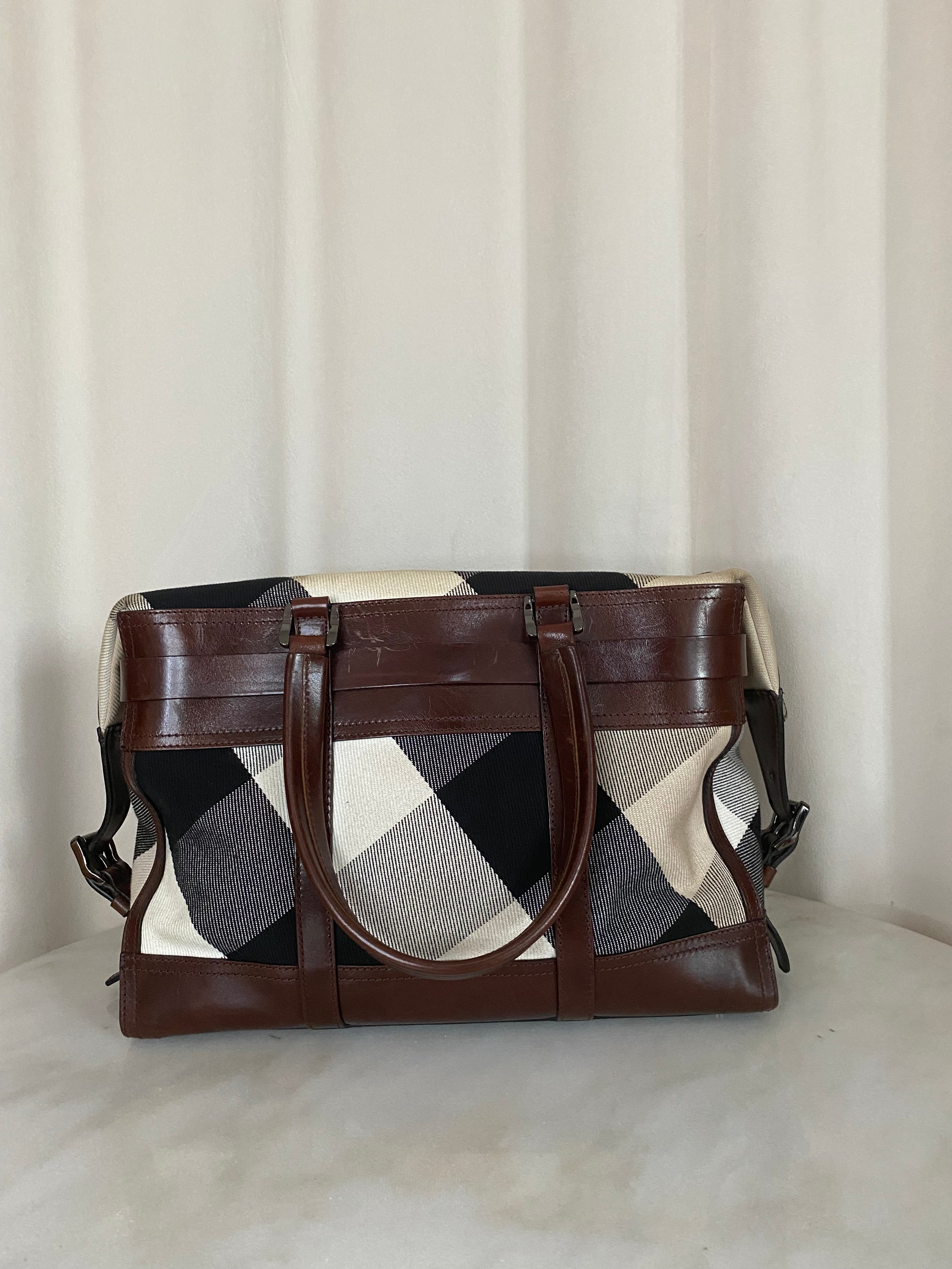 Burberry Brown Bridle Nova Check Zip Top Handle Bag