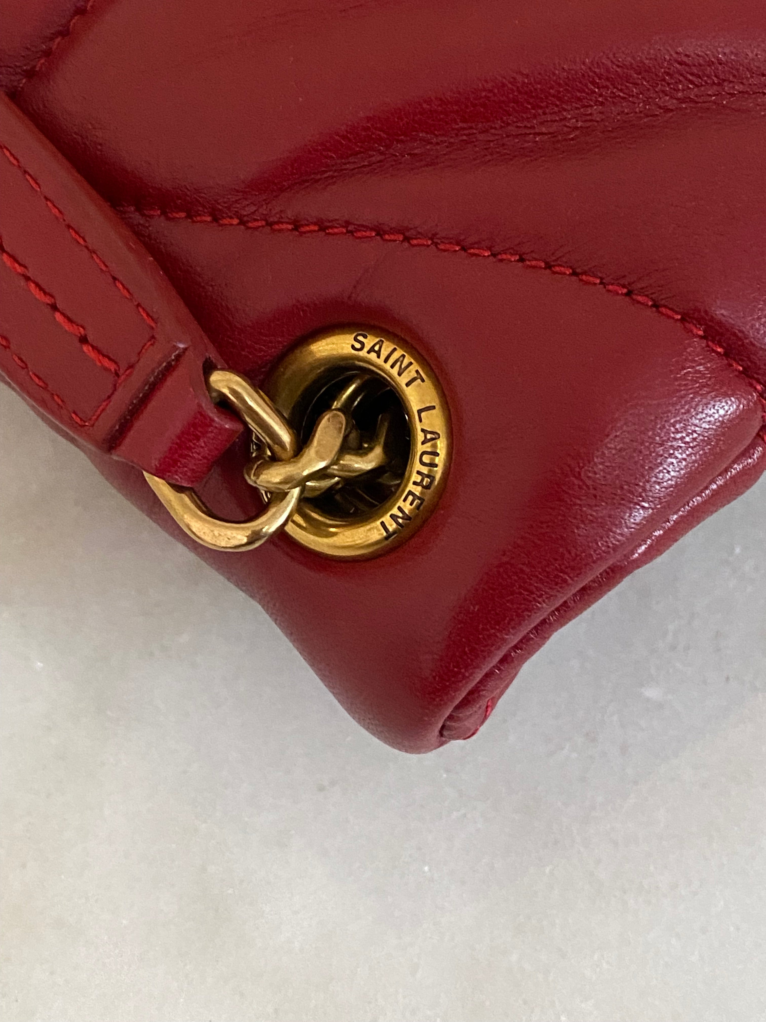 YSL Burgundy Puffer Small Shoulder Bag