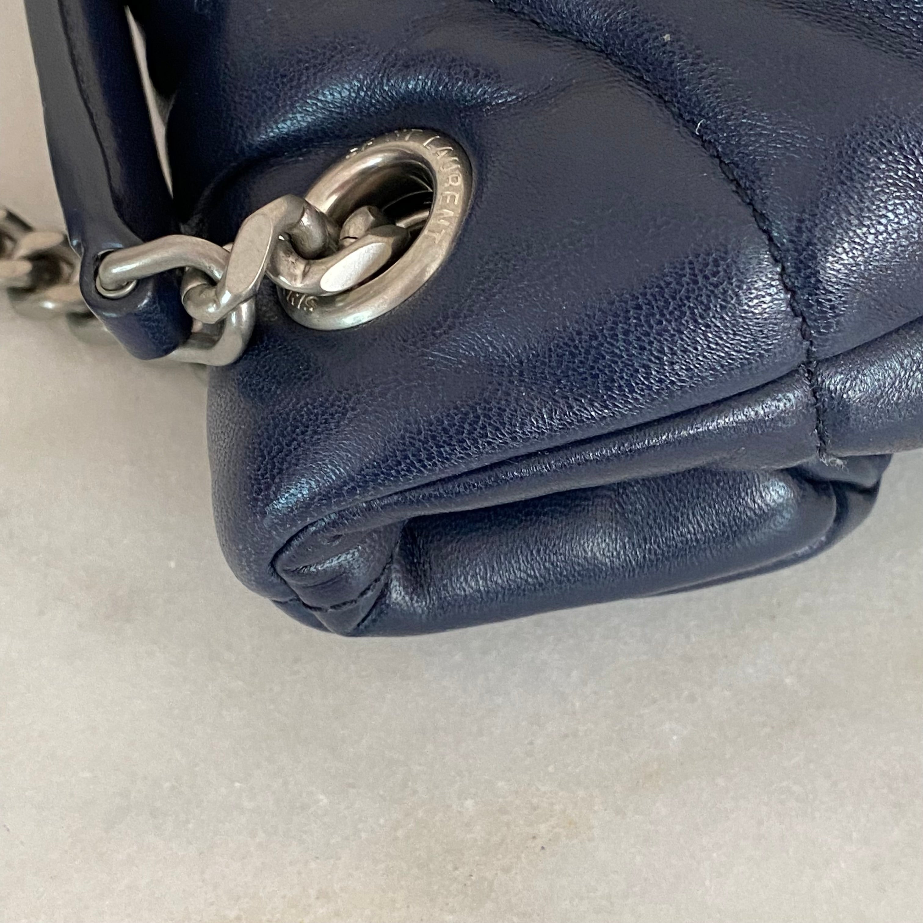 YSL Navy Blue Puffer Double Chain Bag