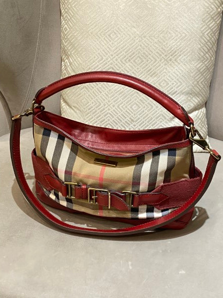 Burberry Burgundy House Check Parsons Hobo Bag