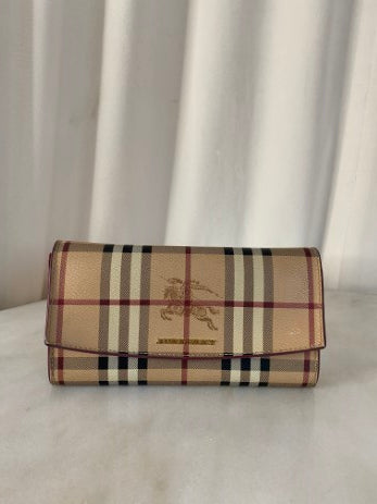 Burberry Haymarket Pink Flap Long Wallet