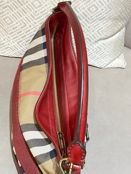 Burberry Burgundy House Check Parsons Hobo Bag