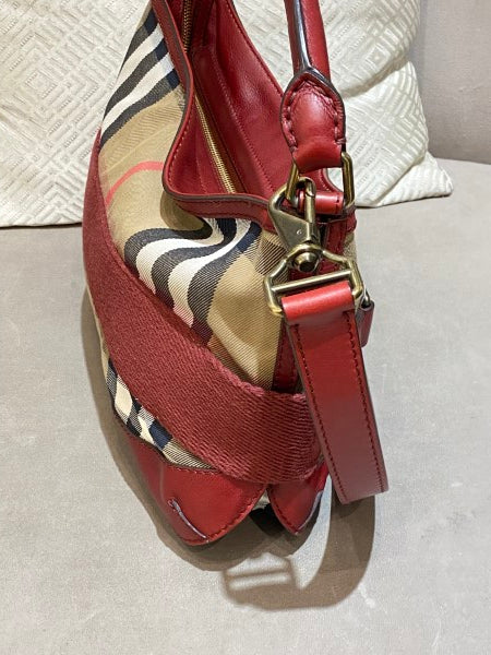 Burberry Burgundy House Check Parsons Hobo Bag