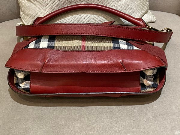 Burberry Burgundy House Check Parsons Hobo Bag