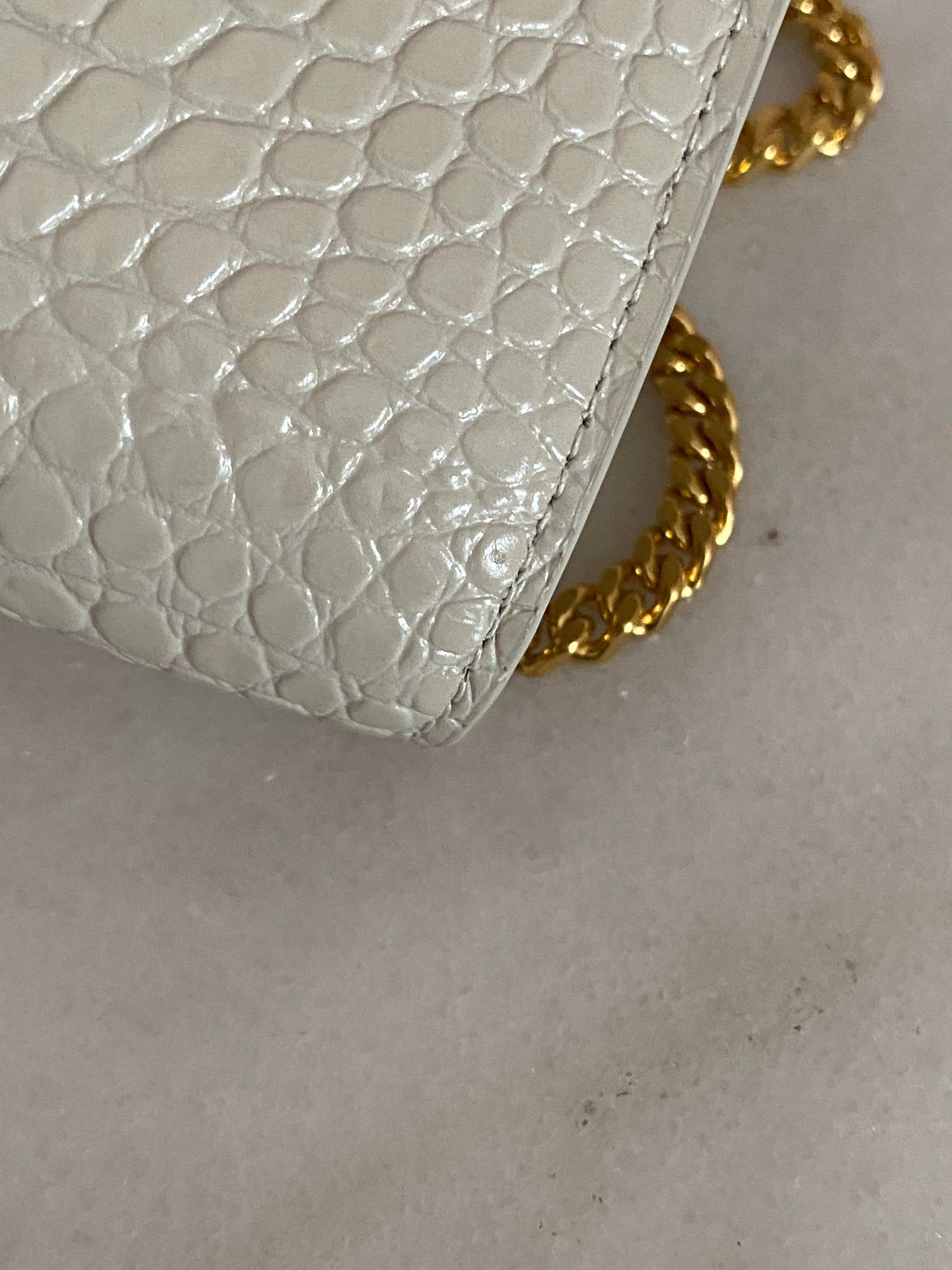 YSL Beige Croco Uptown Wallet on Chain