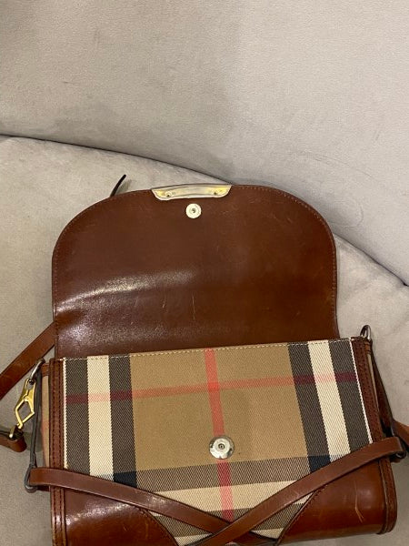 Burberry Brown House Check Bridle Abbott Crossbody Bag