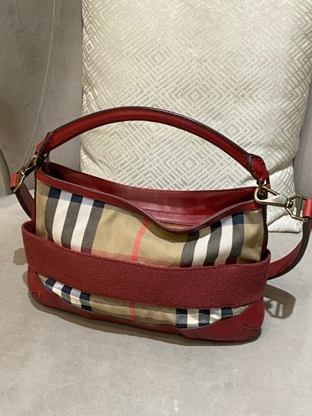 Burberry Burgundy House Check Parsons Hobo Bag