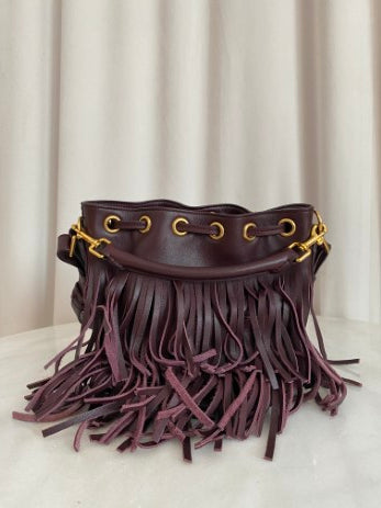 YSL Burgundy Emmanuelle Fringed Hand Bag